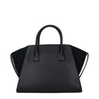 Black leather Michael Kors handbag with gold-tone hardware and structured design, featuring top handles and a zip closure.