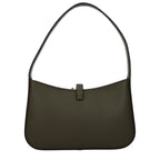 Michael Kors green leather handbag with gold-tone hardware and top handles, stylish accessory for women.