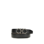 Ferragamo black calf leather Bos Taurus regular belt with sleek design and polished buckle for men.