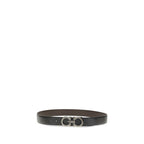 Ferragamo black calf leather Bos Taurus regular belt with sleek design and gold buckle, stylish men's accessory.