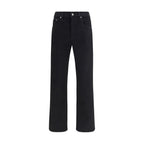 Black cotton slim fit jeans by Golden Goose, featuring classic five-pocket design and subtle brand detailing.