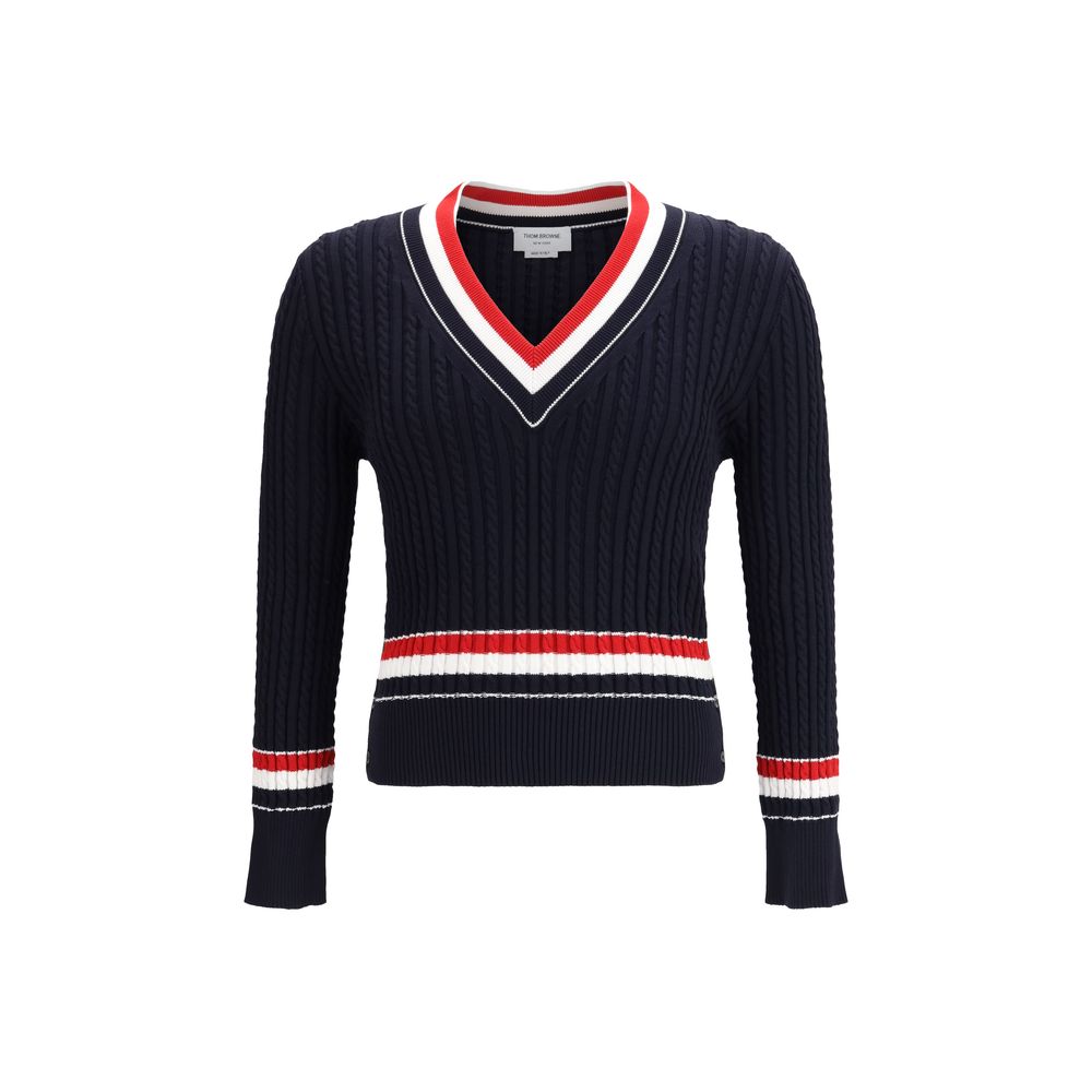 Thom Browne blue cotton sweatshirt with ribbed cuffs and collar, featuring subtle branding details and a relaxed fit.