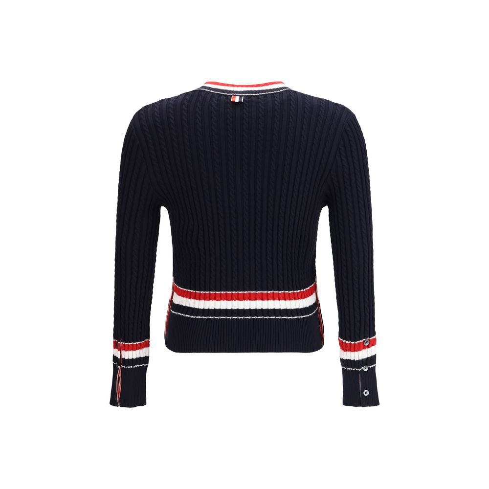Thom Browne blue cotton sweatshirt with ribbed cuffs and crew neckline, casual style, front logo detail.