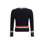 Thom Browne blue cotton sweatshirt with ribbed cuffs and crew neckline, casual style, front logo detail.
