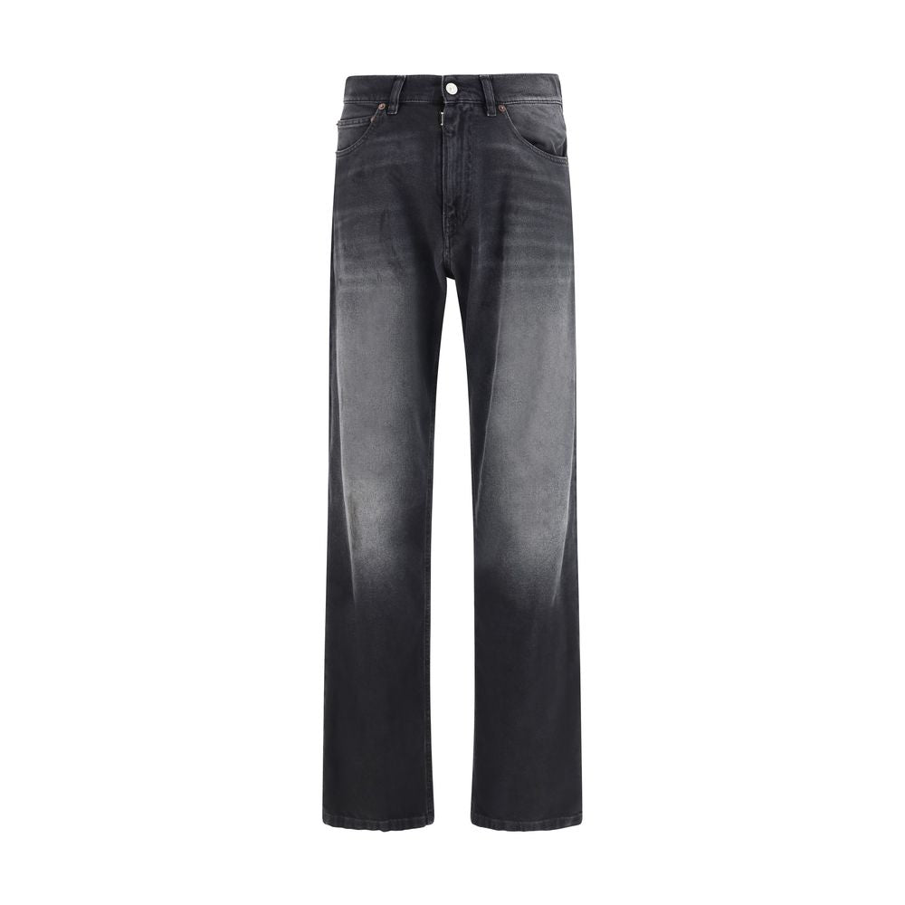 Black cotton straight-leg jeans from MM6 featuring a classic fit and minimalistic design.