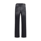 Black cotton straight-leg jeans by MM6, showcasing a classic fit with belt loops, front pockets, and a sleek, minimalist design.