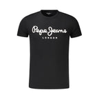 Black cotton men's T-shirt by Pepe Jeans, featuring a classic crew neck and simple design.