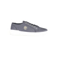 Timberland blue polyester men's sneaker with white sole and lace-up design, casual athletic footwear for men.