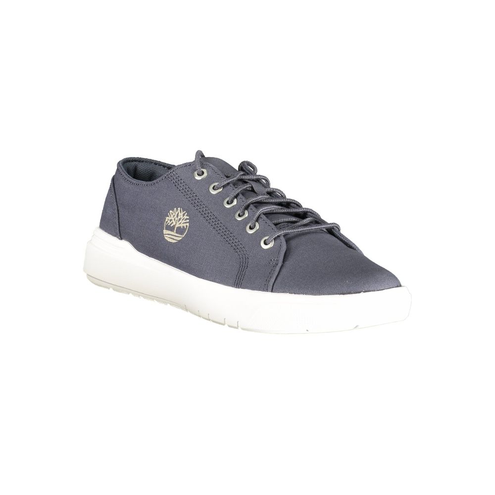 Timberland blue polyester men's sneaker with white sole and laces, casual athletic footwear for everyday wear.