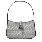 Gray Michael Kors fabric handbag with top handles and subtle branding, laid flat on a neutral background.