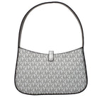 Gray fabric Michael Kors handbag with structured design and top handles, featuring subtle branding and elegant stitching.