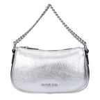 Gray leather Michael Kors handbag with structured design and top handles, featuring subtle branding and elegant style.