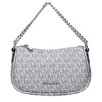 Gray fabric Michael Kors handbag with structured design and top handles, featuring subtle branding and elegant stitching details.