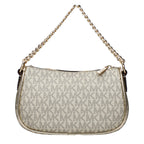 Michael Kors gold fabric handbag with sleek design and gold-tone hardware, featuring a spacious interior and stylish handles.