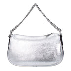 Gray leather Michael Kors handbag with structured design and top handles, featuring subtle branding and silver-tone hardware.