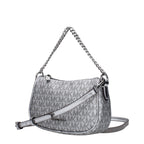 Gray fabric Michael Kors handbag with dual handles and subtle logo detail, perfect for casual or elegant occasions.