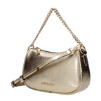 Michael Kors gold leather handbag with top handles and gold-tone hardware, stylish and elegant accessory.