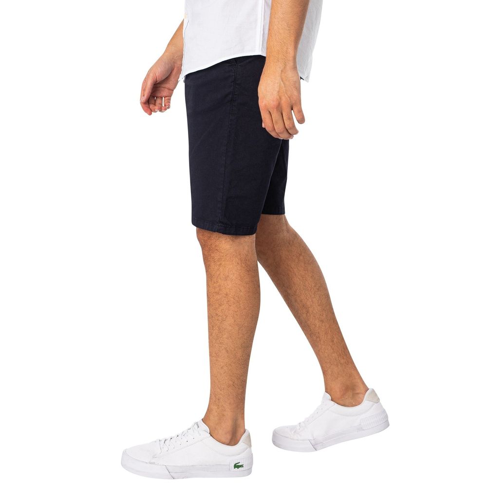 Lyle & Scott blue cotton Bermuda shorts laid flat, showing the relaxed fit and classic brand logo on the waistband.
