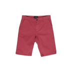Lyle & Scott Bordeaux cotton Bermuda shorts shown on a model, featuring a relaxed fit and classic pocket design.
