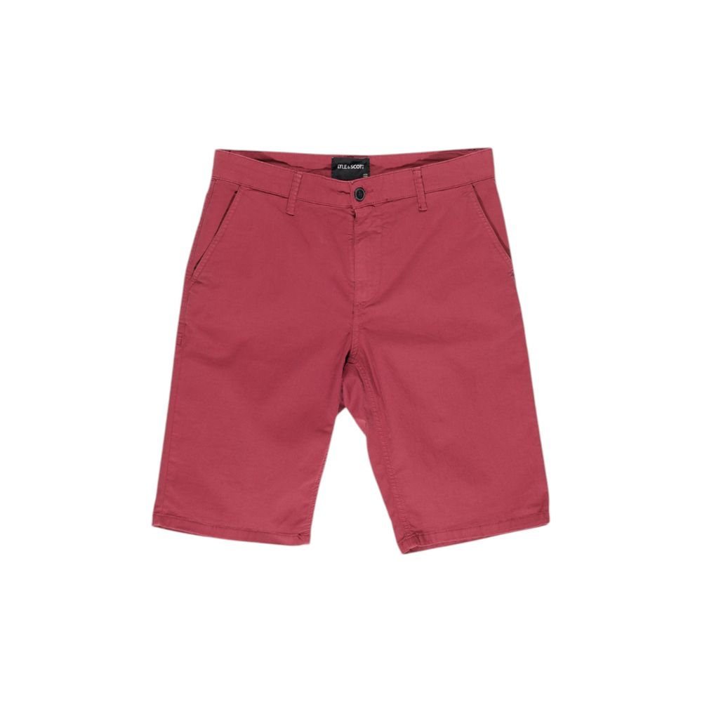 Lyle & Scott Bordeaux cotton Bermuda shorts shown on a model, featuring a relaxed fit and classic pocket design.