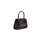 Love Moschino bicolor polyethylene handbag with structured design and top handles, featuring a bold, modern style.