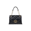 Black Love Moschino polyethylene handbag with silver hardware and structured design, featuring a top handle and logo details.