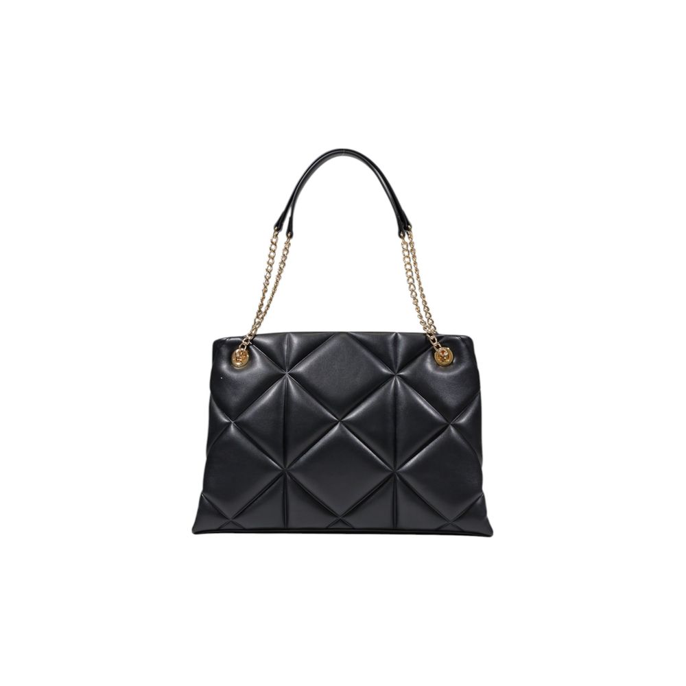 Love Moschino black polyethylene handbag with structured design and gold-tone hardware, featuring a top handle and stylish details.
