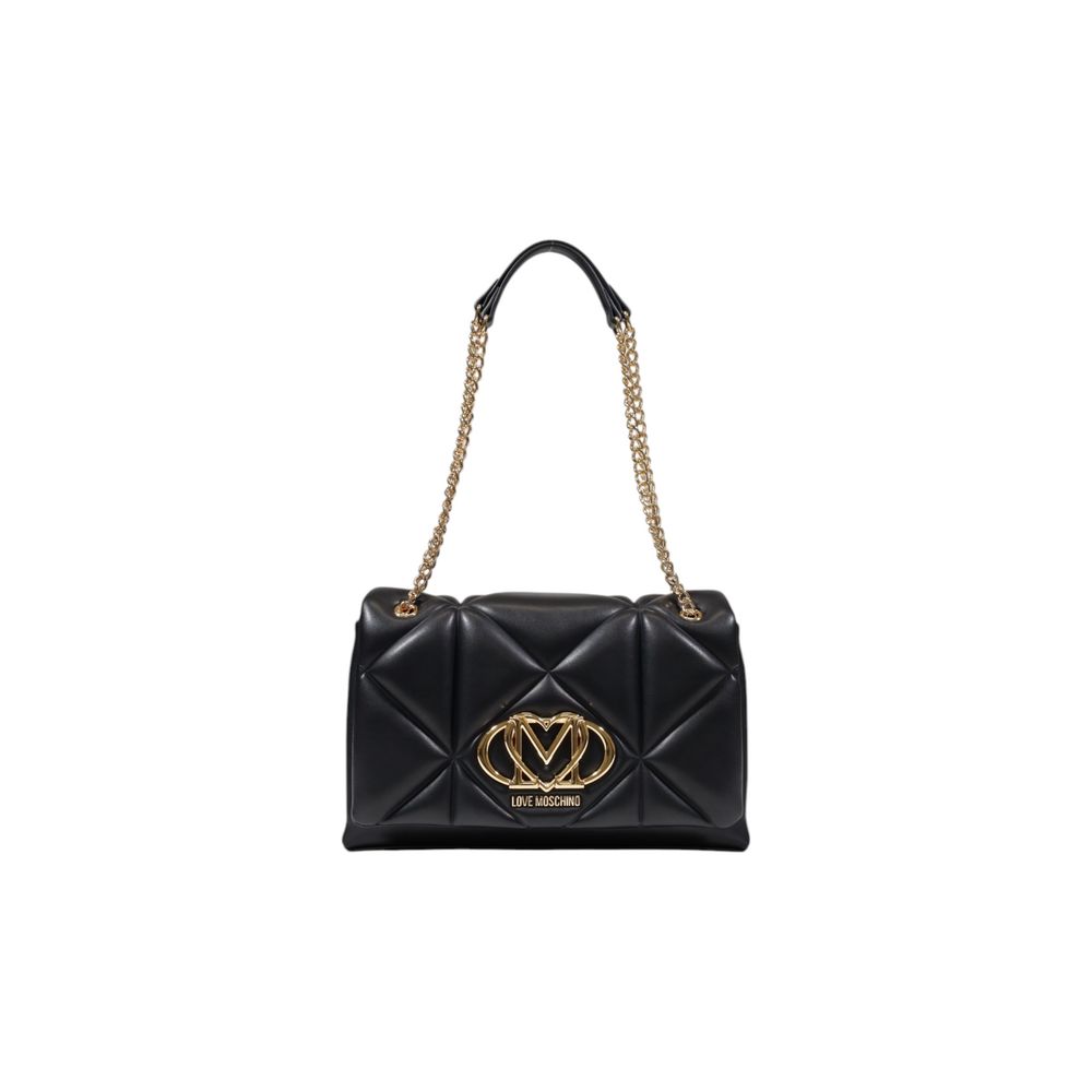 Love Moschino black polyethylene handbag with gold-tone hardware and adjustable shoulder strap, stylish accessory for everyday use.