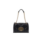 Love Moschino black polyethylene handbag with gold-tone hardware and adjustable shoulder strap, stylish accessory for everyday use.