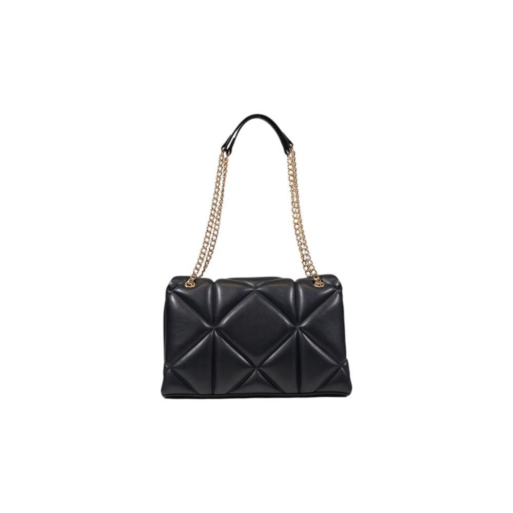 Black Love Moschino polyethylene handbag with structured design and silver-tone hardware, featuring the brand’s logo detail.