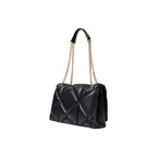 Love Moschino black polyethylene handbag with silver hardware and structured design, featuring top handles and stylish details.