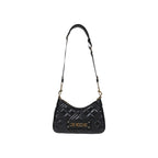 Love Moschino black polyethylene handbag with silver hardware and top handle, stylish and modern accessory for casual or evening wear.