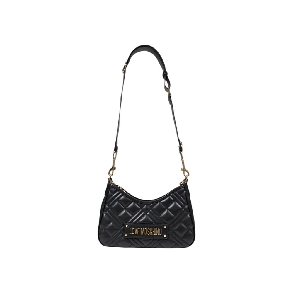 Love Moschino black polyethylene handbag with silver hardware and top handle, stylish and modern accessory for casual or evening wear.