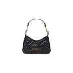 Love Moschino black polyethylene handbag with gold-tone hardware and chain strap, stylish accessory for everyday use.