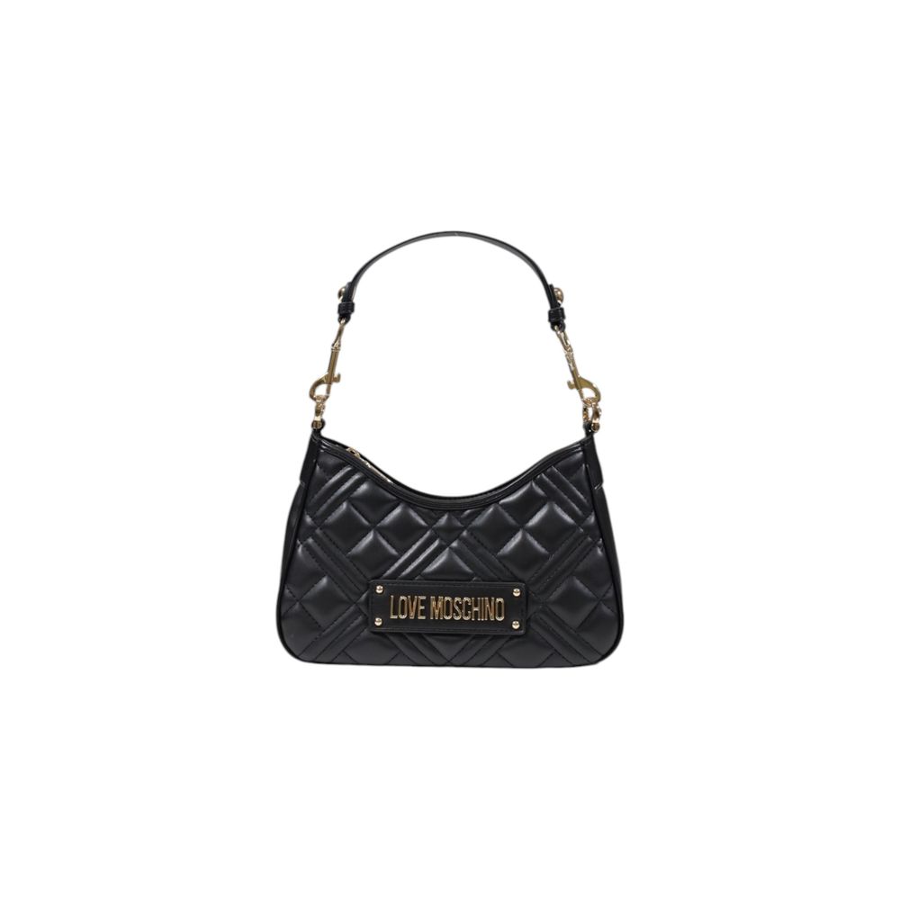 Love Moschino black polyethylene handbag with gold-tone hardware and chain strap, stylish accessory for everyday use.