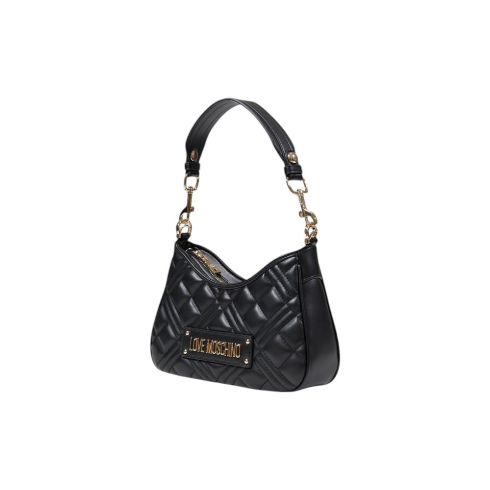 Black Love Moschino polyethylene handbag with top handles and gold-tone hardware, stylish and spacious for everyday use.