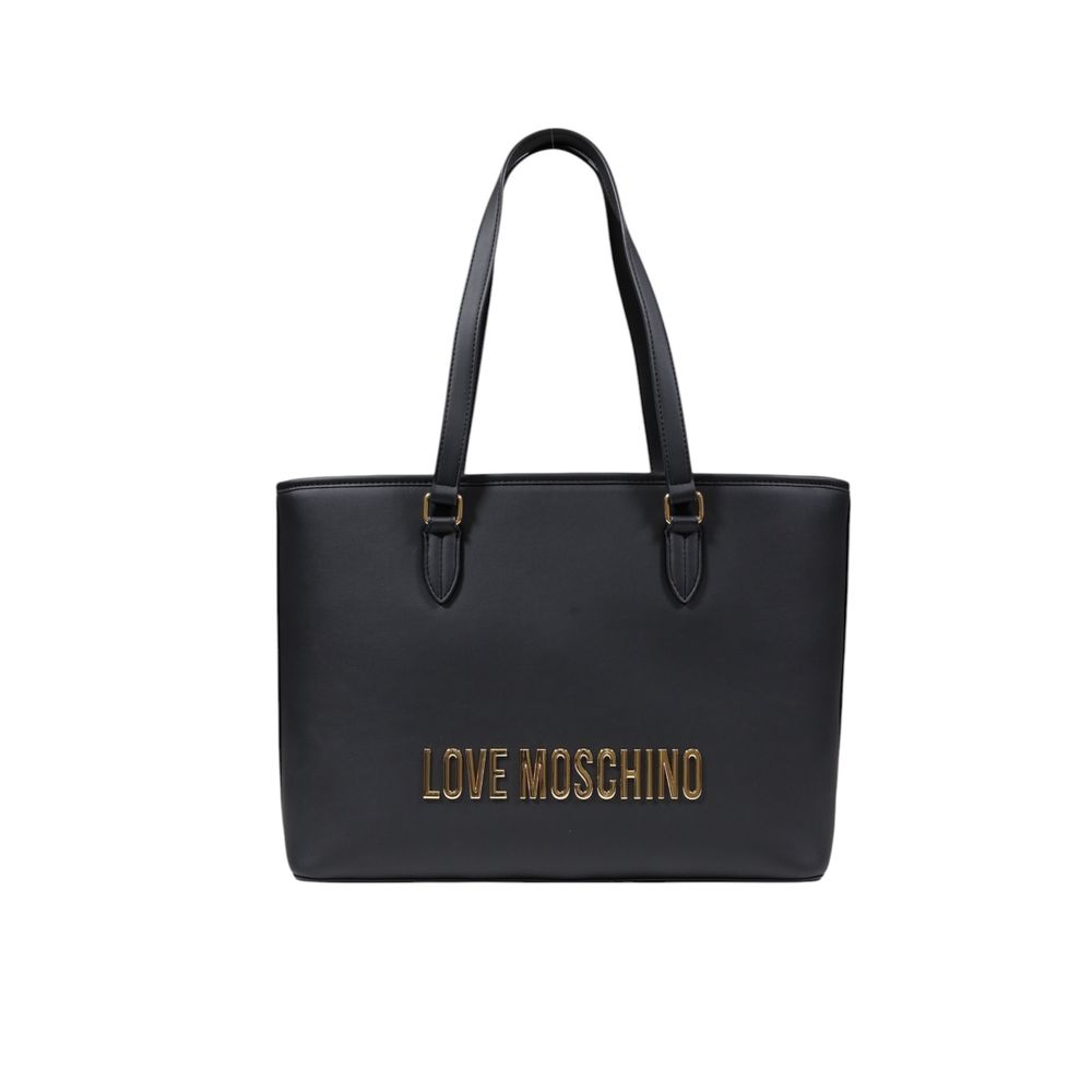 Love Moschino bicolor polyethylene handbag with sleek design and top handle, featuring the signature Love Moschino logo.