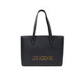 Love Moschino bicolor polyethylene handbag with sleek design and top handle, featuring the signature Love Moschino logo.