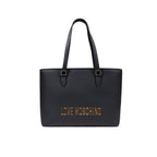 Love Moschino bicolor polyethylene handbag with sleek design and top handle, featuring the signature Love Moschino logo.