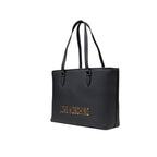 Love Moschino bicolor polyethylene handbag with top handles and polished gold-tone hardware, stylish and functional for everyday use.