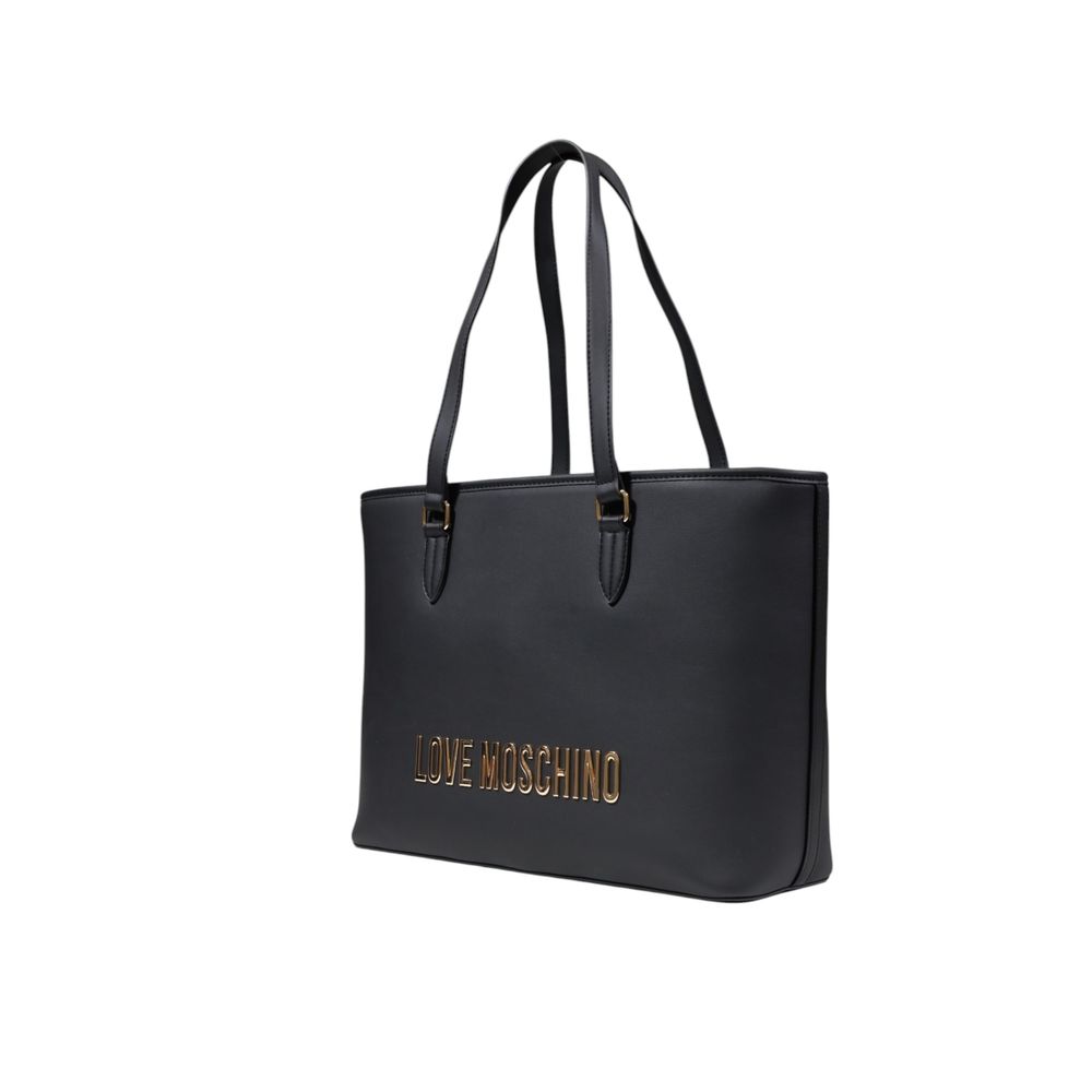 Love Moschino bicolor polyethylene handbag with top handles and polished gold-tone hardware, stylish and functional for everyday use.