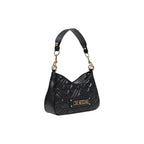 Love Moschino black polyethylene handbag with silver-tone hardware and top handle, stylish and spacious for everyday use.
