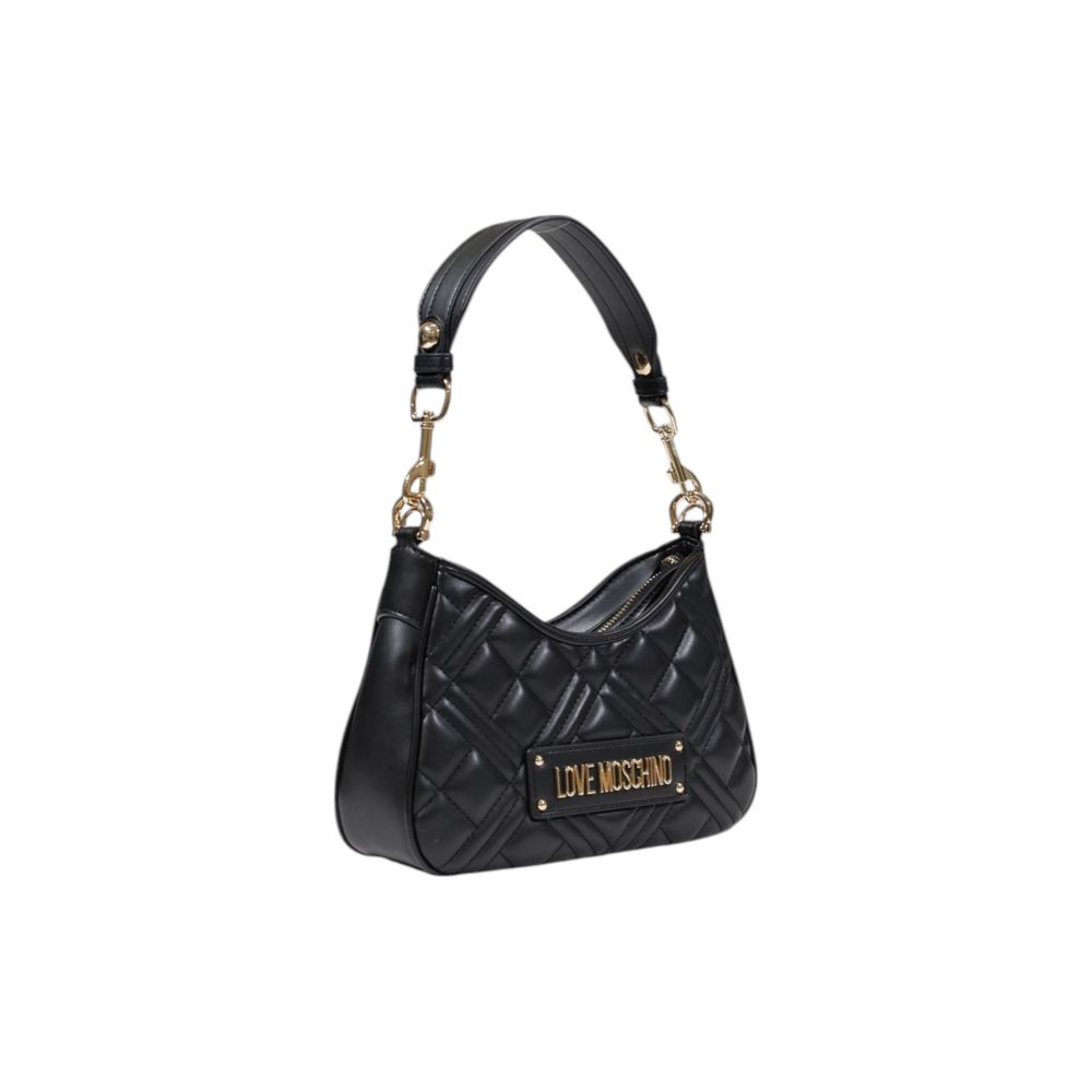 Love Moschino black polyethylene handbag with silver-tone hardware and top handle, stylish and spacious for everyday use.