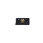 Black Love Moschino polyethylene wallet with embossed logo, compact design, and multiple card slots.
