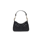 Black polyethylene Love Moschino handbag with silver hardware, featuring a structured design and top handles for stylish carrying.