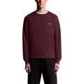 Lyle & Scott Bordeaux cotton sweatshirt featuring a crew neck and ribbed cuffs, displayed on a hanger.
