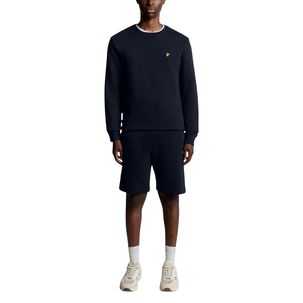 Blue cotton sweatshirt by Lyle & Scott featuring a classic crewneck and ribbed cuffs on a neutral background.