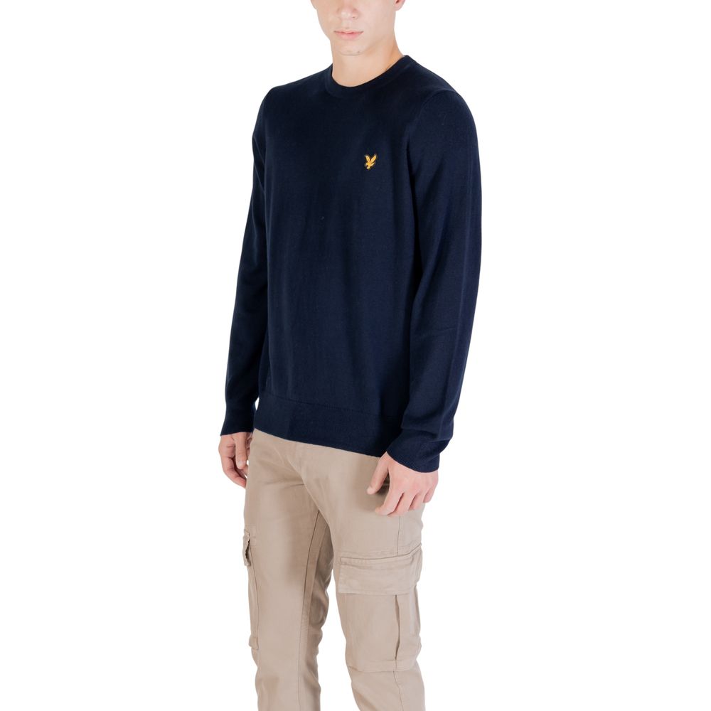 Blue cotton sweatshirt by Lyle & Scott with ribbed cuffs and a classic crew neck, displayed on a hanger.