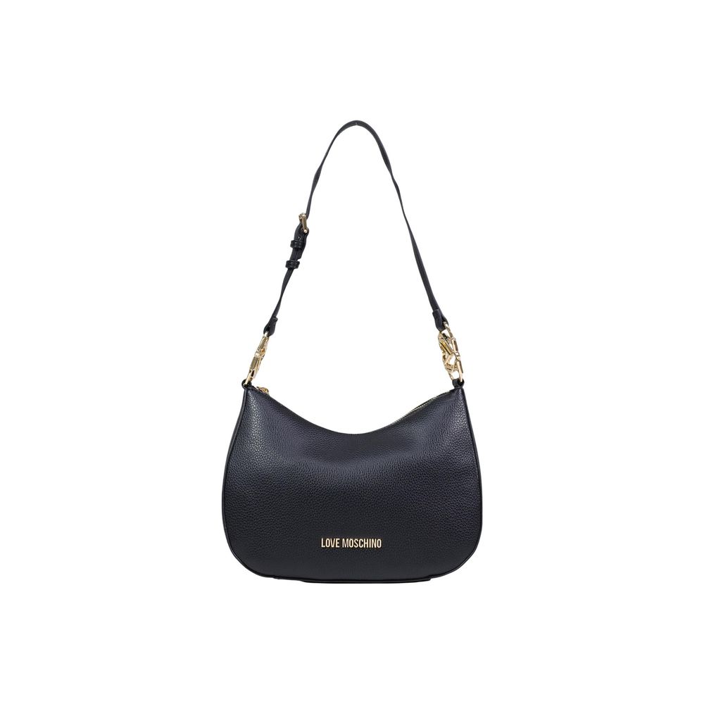 Black Love Moschino polyethylene handbag with structured design and top handle, featuring the brand logo on the front.