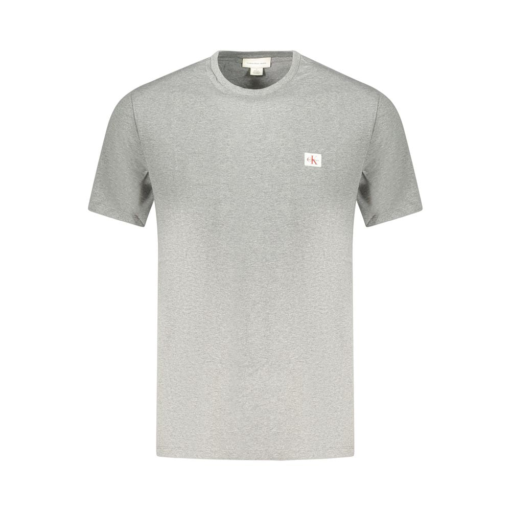 Calvin Klein Grigio cotton men's T-shirt displayed flat, showcasing classic crew neck and soft fabric for casual wear.